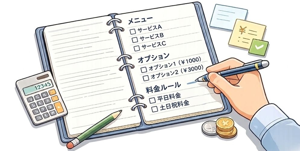 メニューや料金項目を整理するイメージ